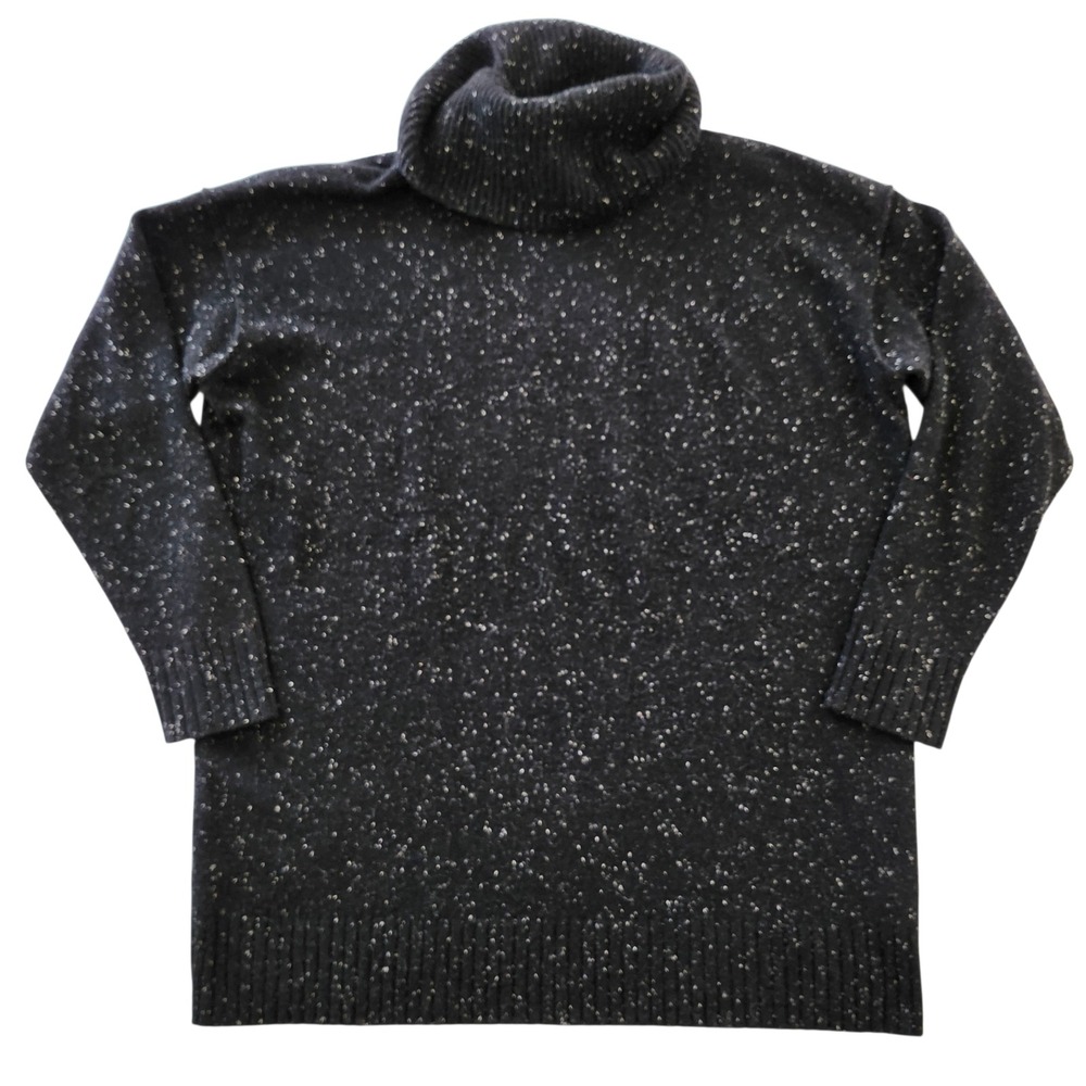 Athleta Wool Cashmere Bayshore Black Speckled Turtleneck Tunic Sweater Medium
